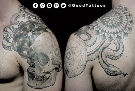 Tattoos - Geometric Pattern Skull and Snake - 100287